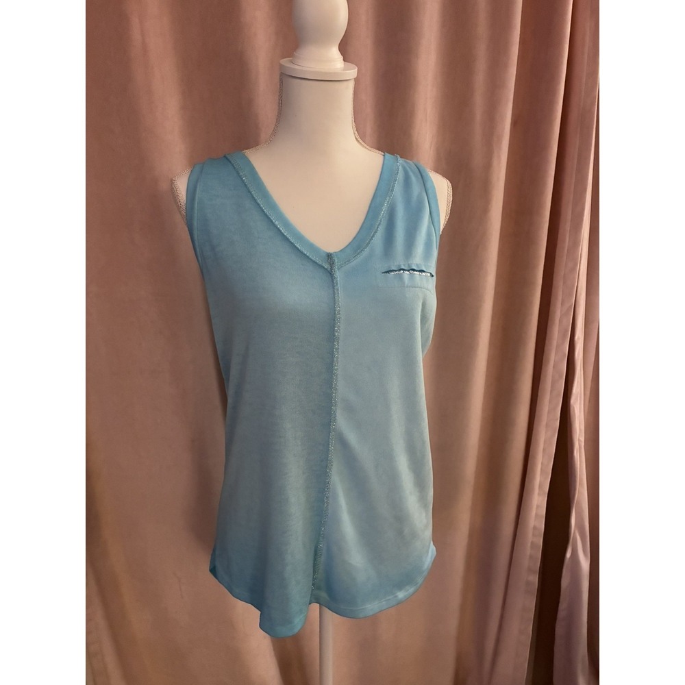 Gigi Moda teal and sparkle Sleeveless v neck tank top NWT One Size - Picture 5 of 7